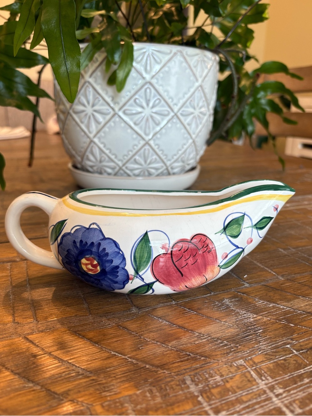 Whimsical Hand-Painted Fruit Ceramic Gravy/Sauce Boat